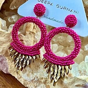NWT Deepa Gurnani Beaded Fringe Hoop Chandeliers
